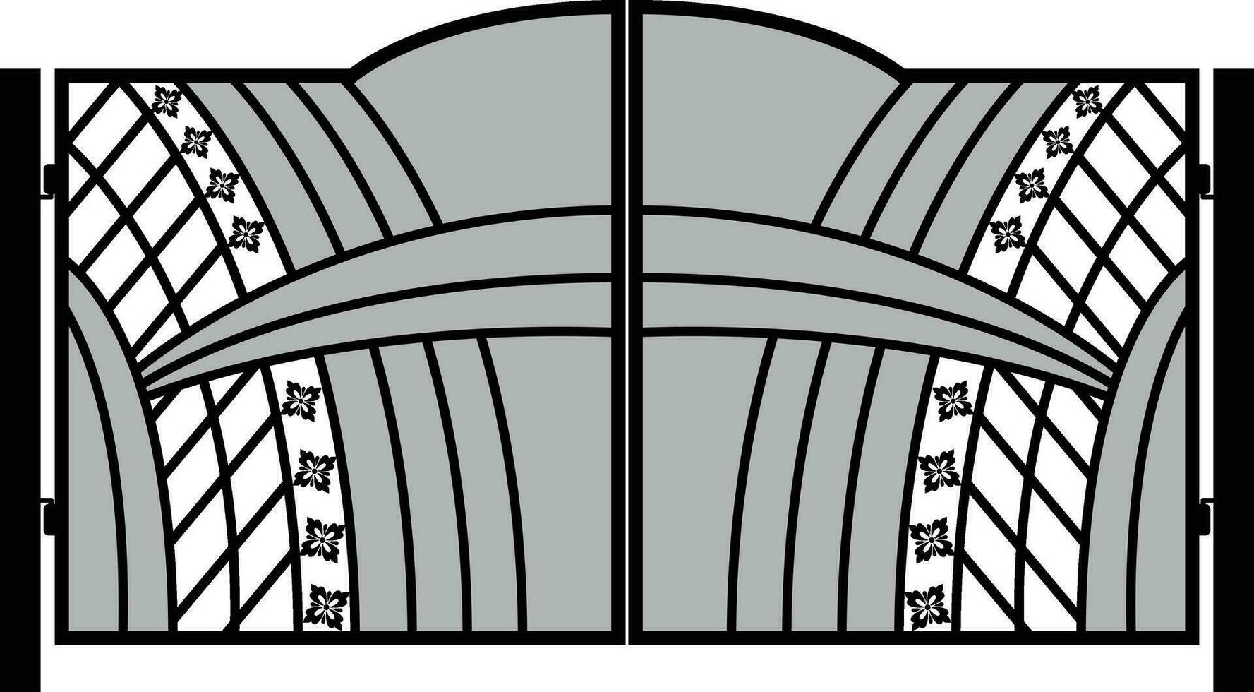 moderne forgé portes, porte Icônes, portail panneaux, décoratif métal portes avec tourbillonne, flèches, et ornements, vecteur illustration