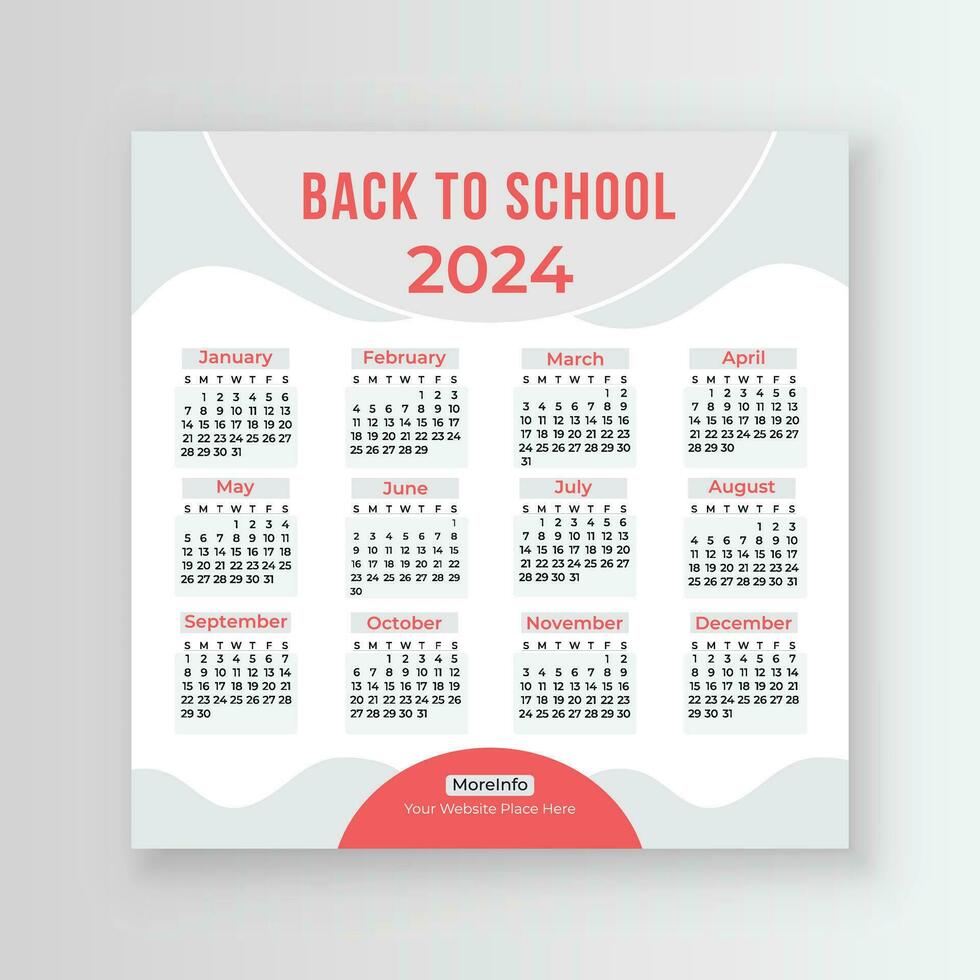 retour à école social médias calendrier 2024 pour votre enfant. vous volonté avoir une hebdomadaire planificateur, mensuel planificateur, et annuel planificateur. vecteur