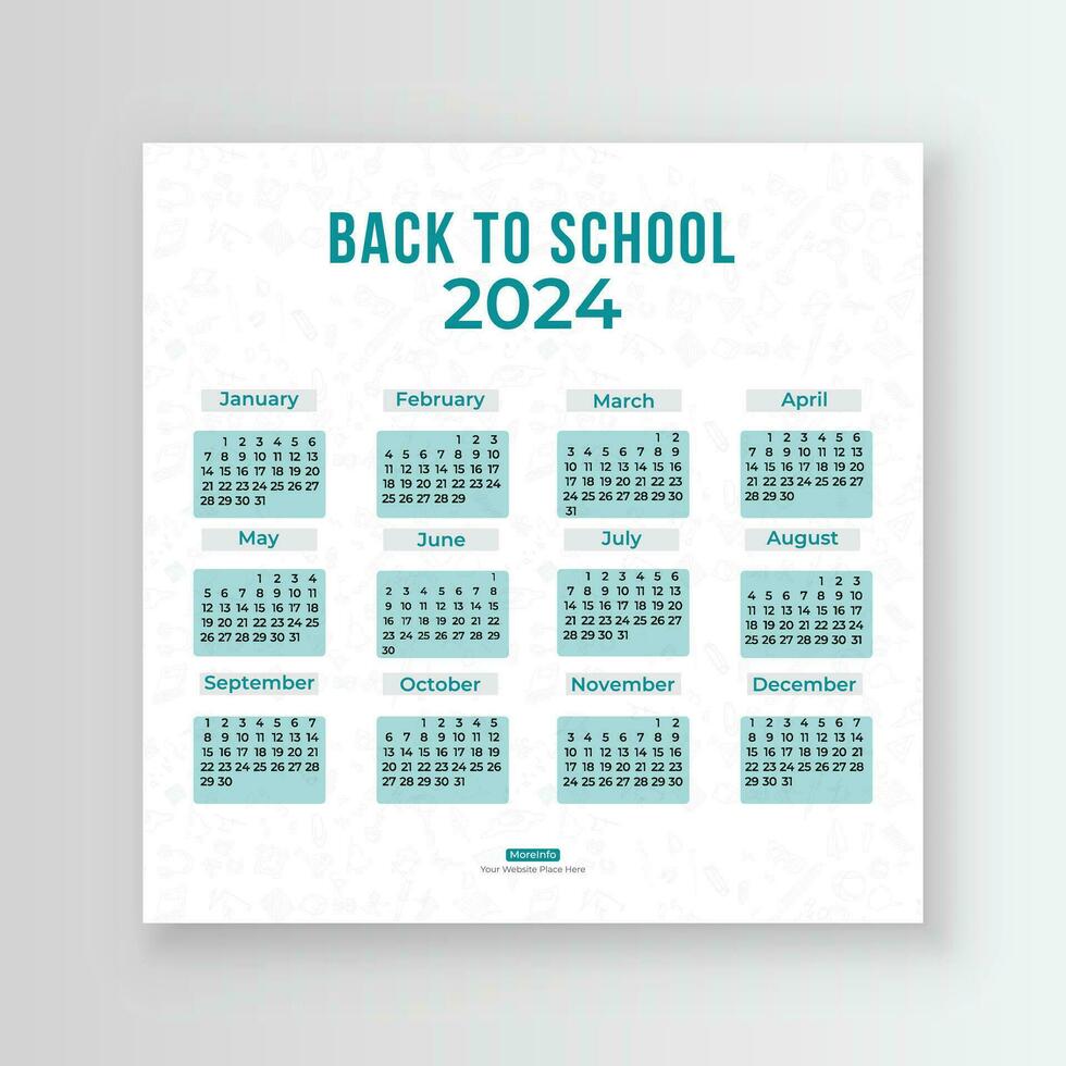 retour à école social médias calendrier 2024 pour votre enfant. vous volonté avoir une hebdomadaire planificateur, mensuel planificateur, et annuel planificateur. vecteur