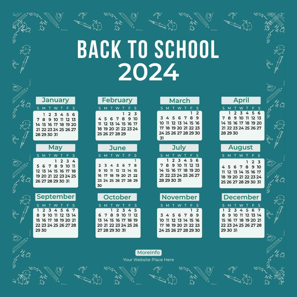 retour à école social médias calendrier 2024 pour votre enfant. vous volonté avoir une hebdomadaire planificateur, mensuel planificateur, et annuel planificateur. vecteur