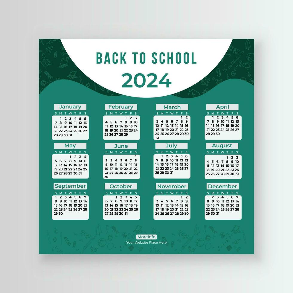 retour à école social médias calendrier 2024 pour votre enfant. vous volonté avoir une hebdomadaire planificateur, mensuel planificateur, et annuel planificateur. vecteur