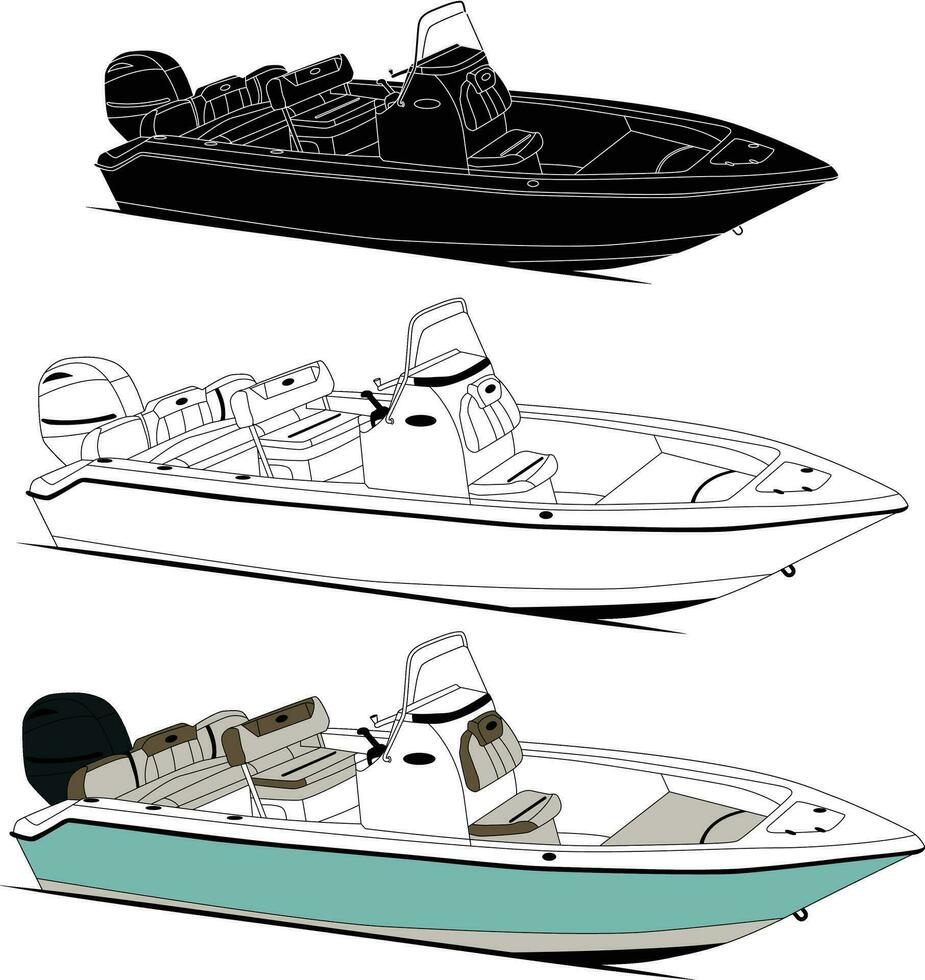 bateau vecteur, pêche bateau vecteur ligne art illustration pour t- chemise ou autre matériaux impression