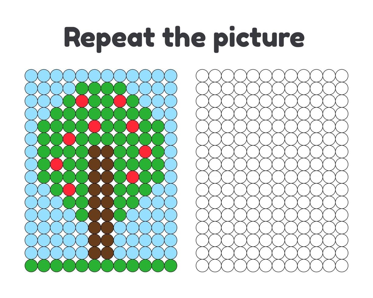 illustration vectorielle. jeu pour les enfants d'âge préscolaire. répéter l'image. peindre les cercles. arbre aux pommes rouges vecteur