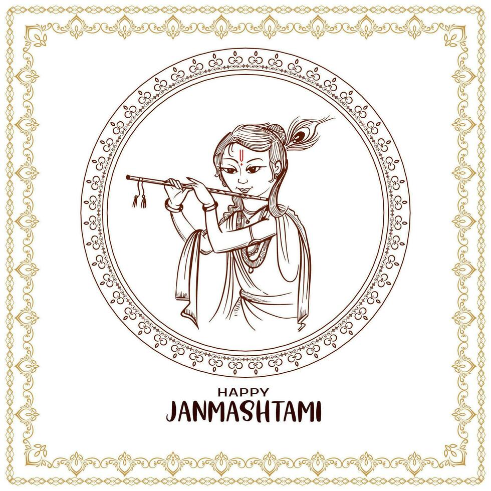 content janmashtami Festival carte avec ligne art Seigneur krishna conception vecteur