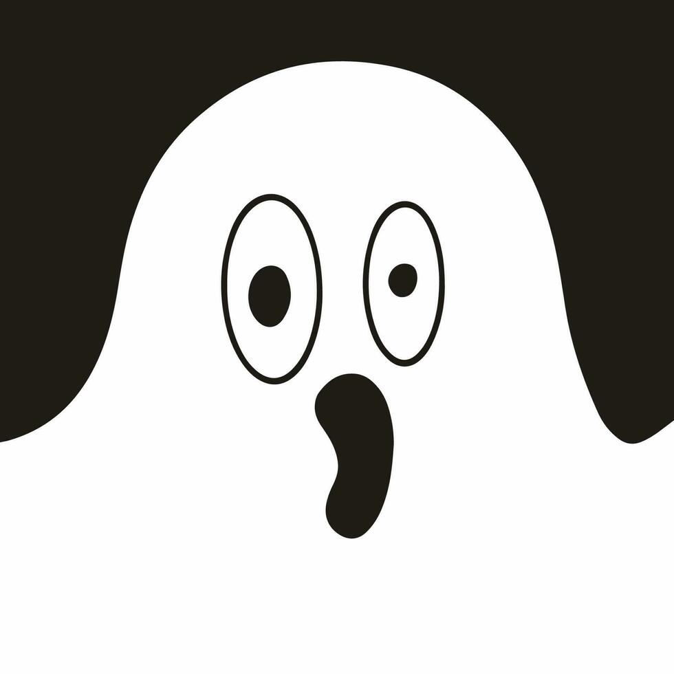 blanc fantôme symbole sur noir Contexte. effrayant mignonne dessin animé personnage plat icône vecteur illustration.