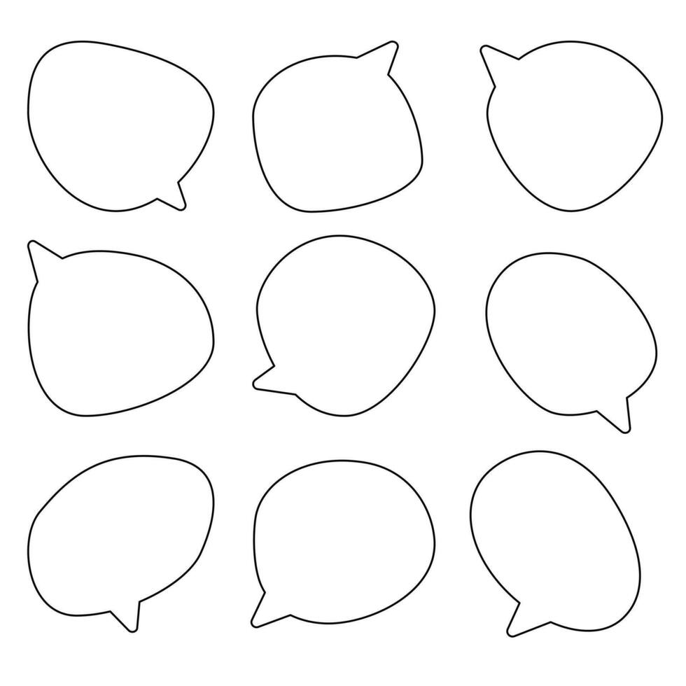 définir des bulles sur fond blanc. boîte de chat ou vecteur de chat carré et message de doodle ou nuage d'icône de communication parlant pour les bandes dessinées et le dialogue de message minimal