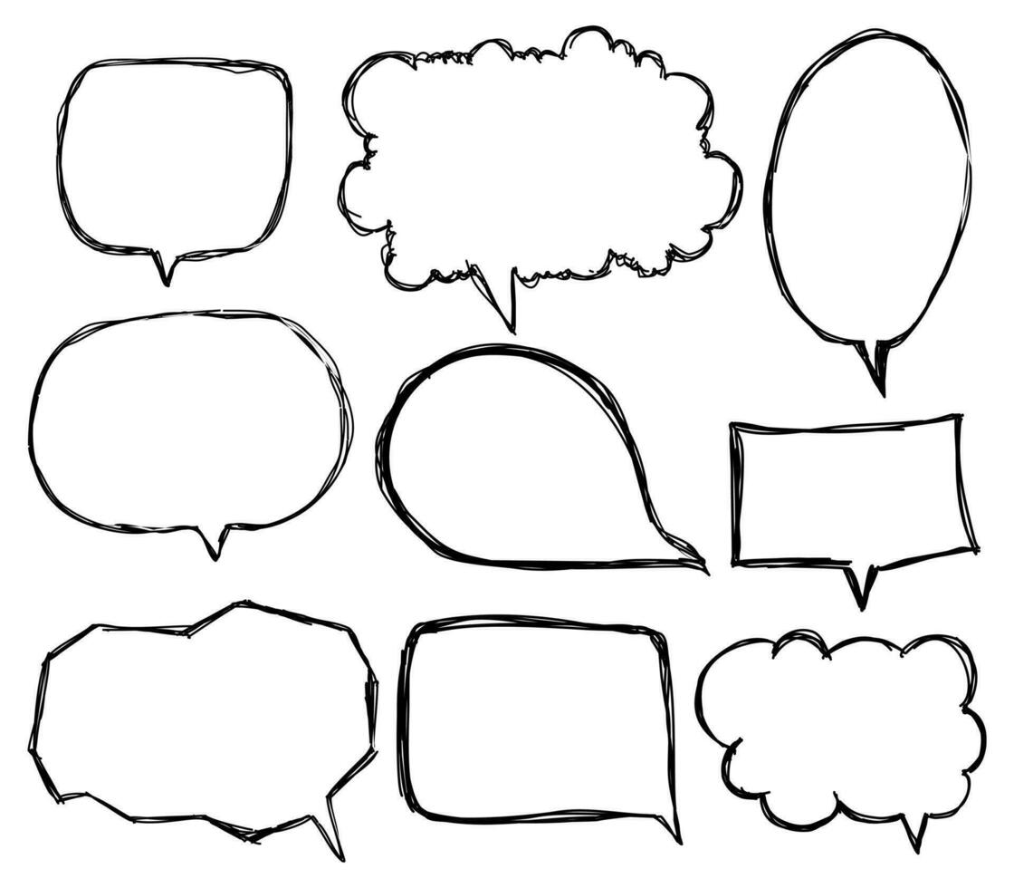 définir des bulles sur fond blanc. boîte de chat ou vecteur de chat carré et message de doodle ou nuage d'icône de communication parlant pour les bandes dessinées et le dialogue de message minimal