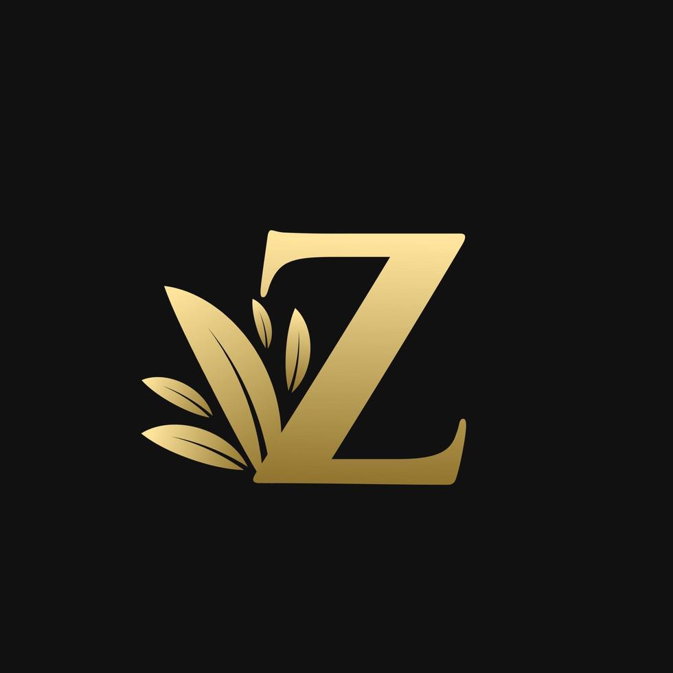 lettre initiale dorée logo feuille z vecteur