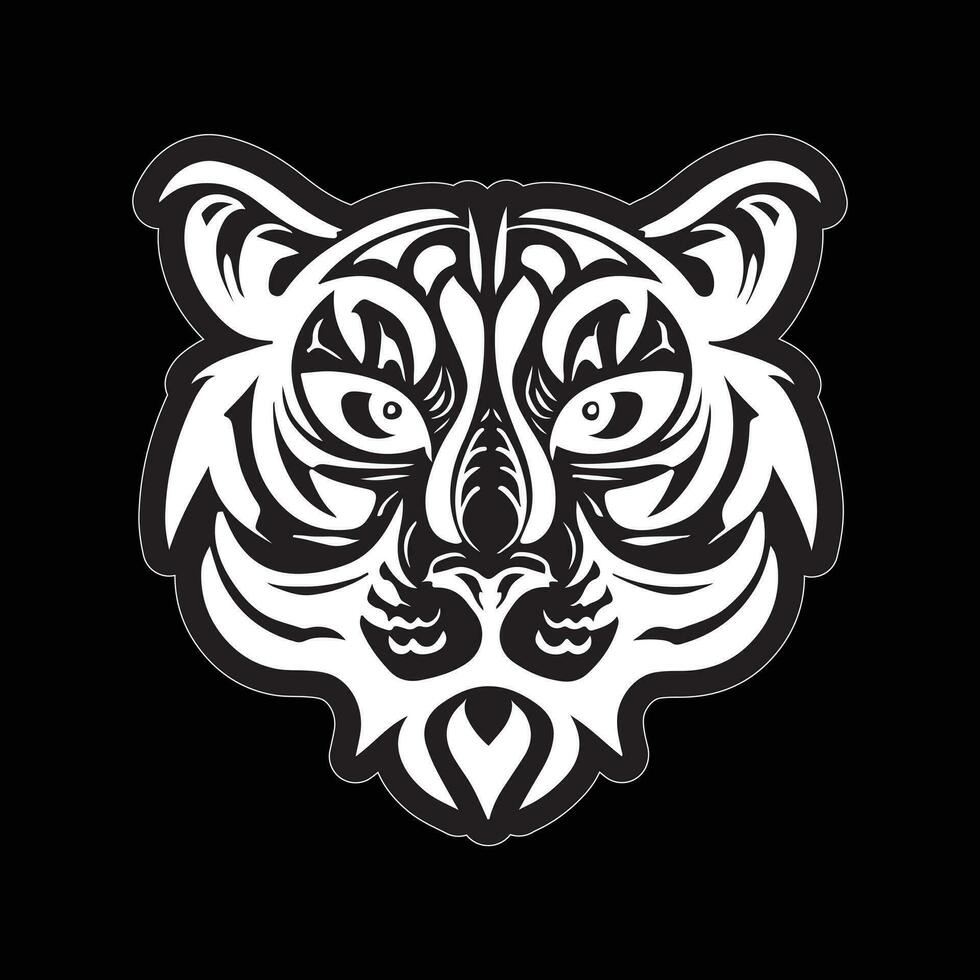 tigre visage autocollant noir et blanc pour impression vecteur