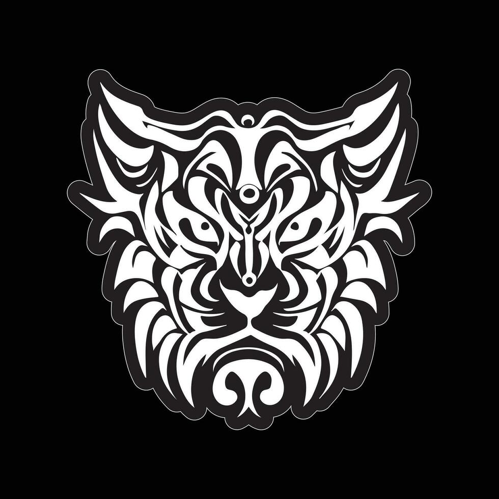 tigre visage autocollant noir et blanc pour impression vecteur