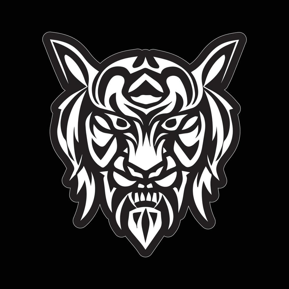 tigre visage autocollant noir et blanc pour impression vecteur