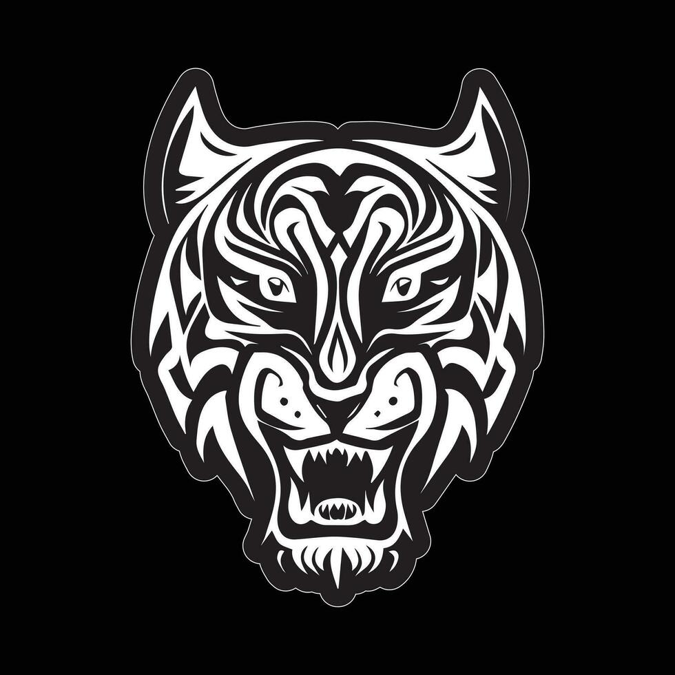 tigre visage autocollant noir et blanc pour impression vecteur