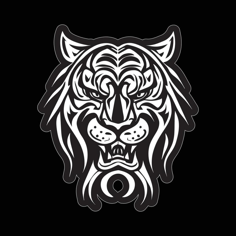 tigre visage autocollant noir et blanc pour impression vecteur