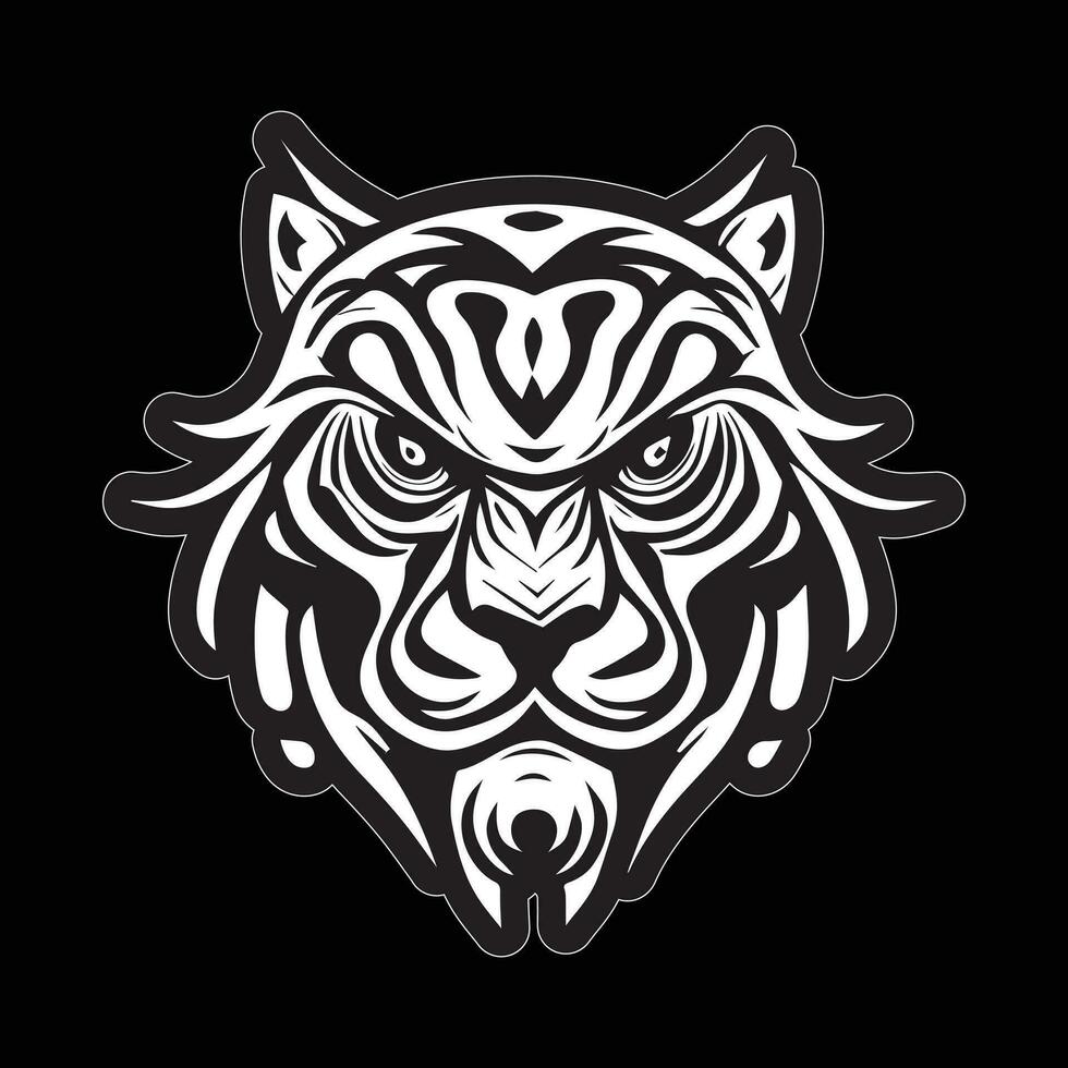 tigre visage autocollant noir et blanc pour impression vecteur