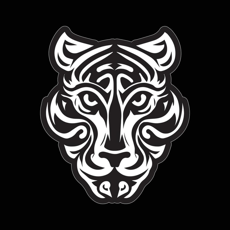 tigre visage autocollant noir et blanc pour impression vecteur