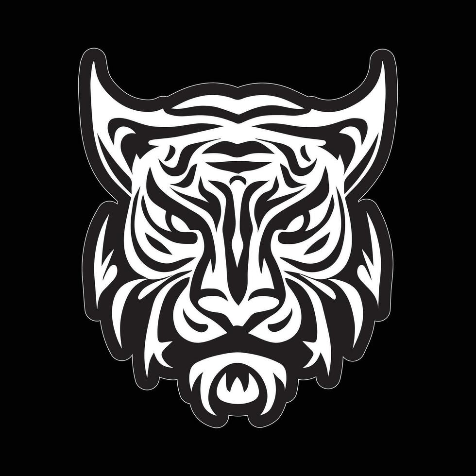 tigre visage autocollant noir et blanc pour impression vecteur