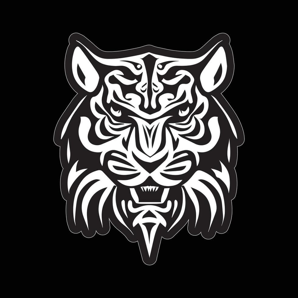 tigre visage autocollant noir et blanc pour impression vecteur