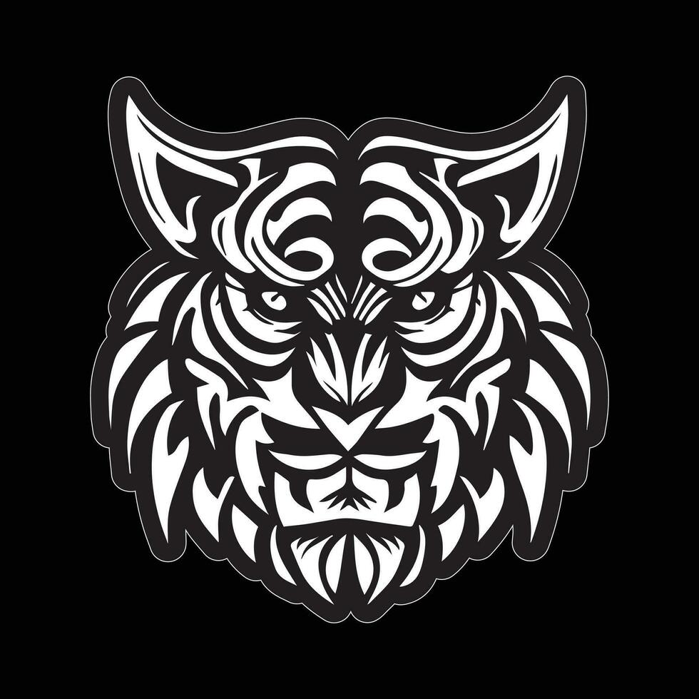 tigre visage autocollant noir et blanc pour impression vecteur