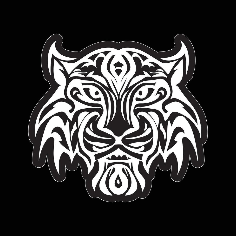 tigre visage autocollant noir et blanc pour impression vecteur