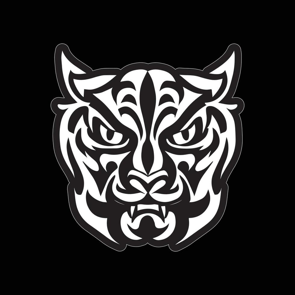 tigre visage autocollant noir et blanc pour impression vecteur