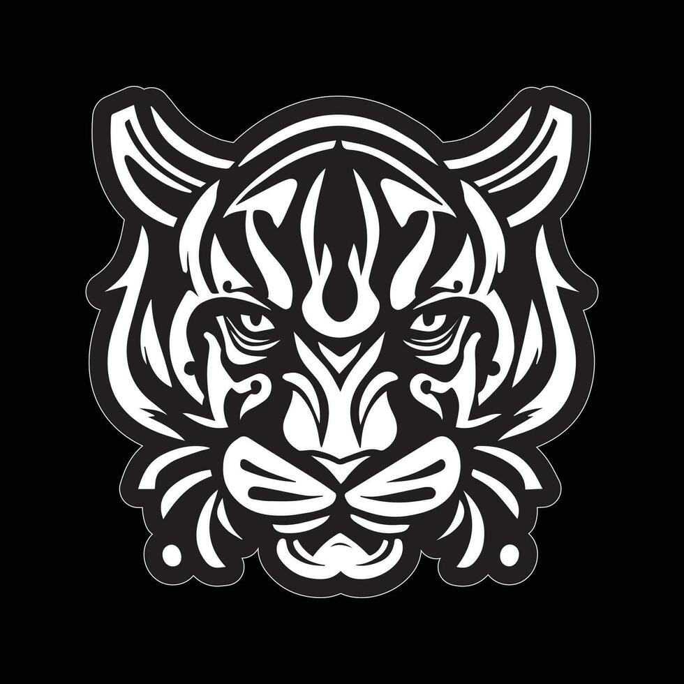 tigre visage autocollant noir et blanc pour impression vecteur