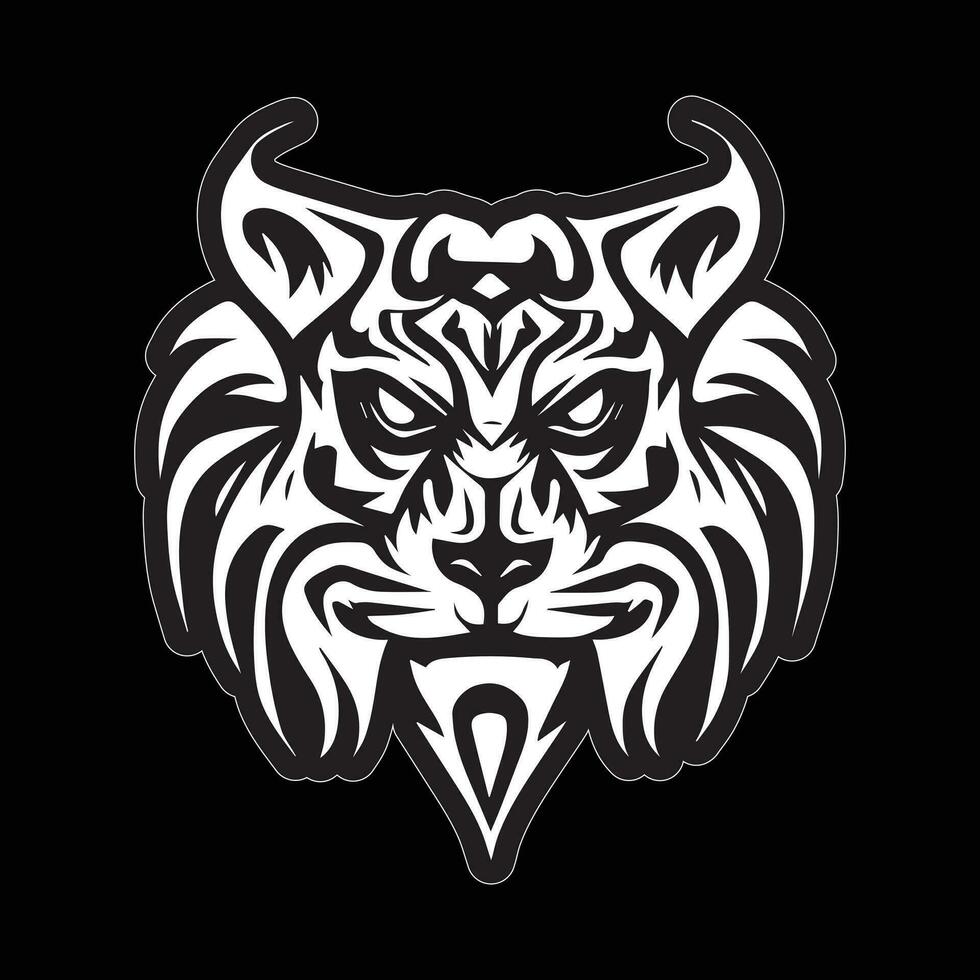 tigre visage autocollant noir et blanc pour impression vecteur