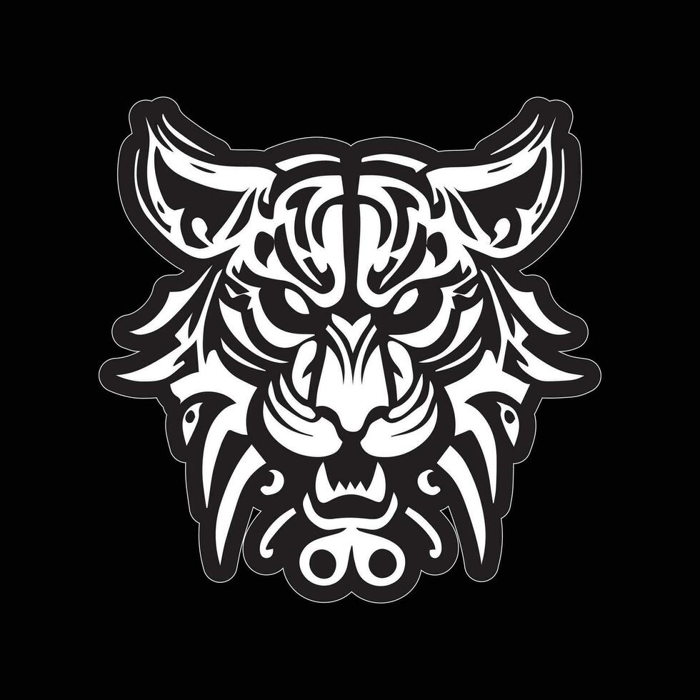 tigre visage autocollant noir et blanc pour impression vecteur