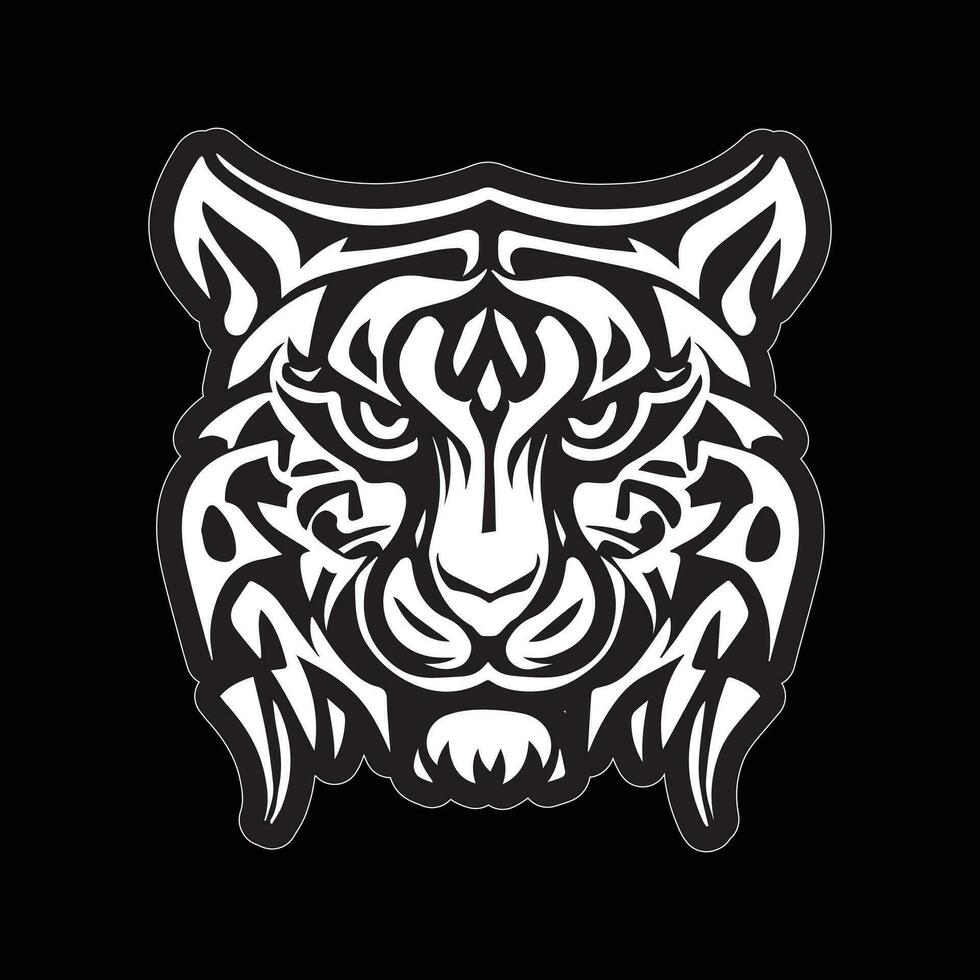 tigre visage autocollant noir et blanc pour impression vecteur