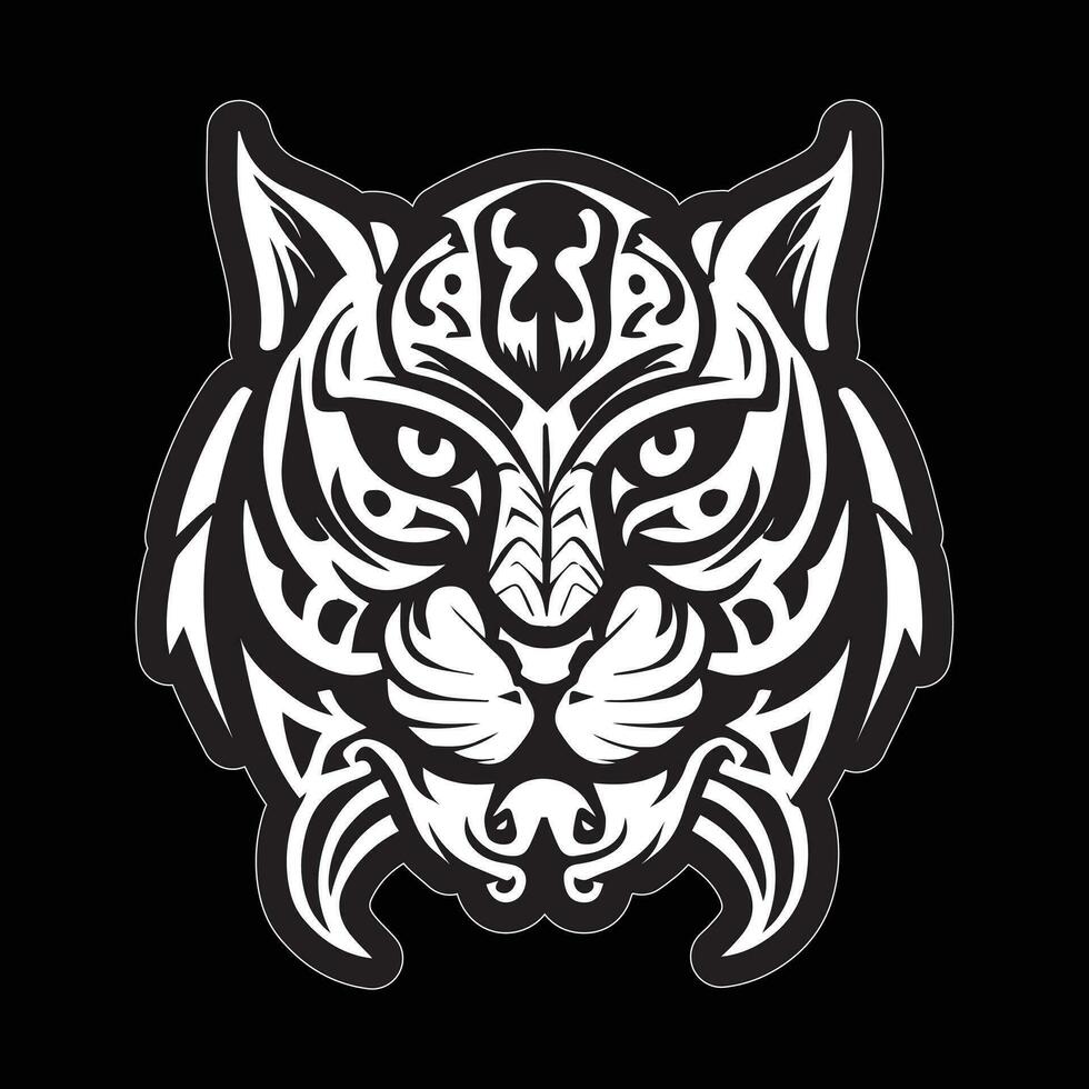 tigre visage autocollant noir et blanc pour impression vecteur