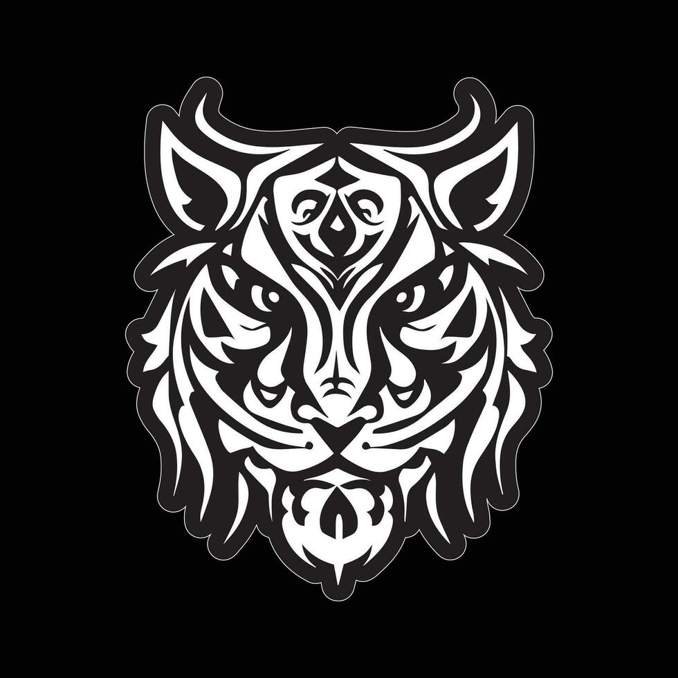 tigre visage autocollant noir et blanc pour impression vecteur