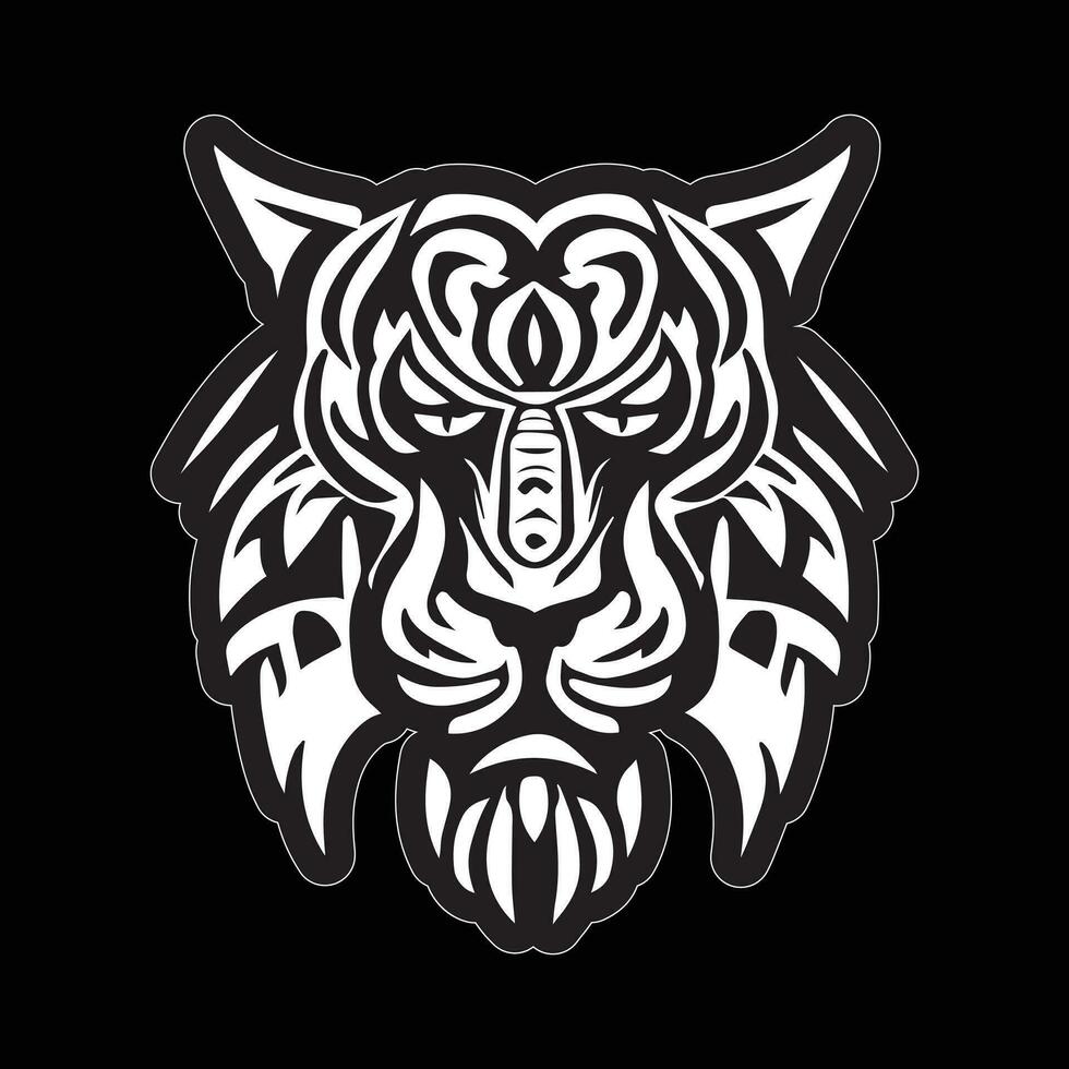 tigre visage autocollant noir et blanc pour impression vecteur