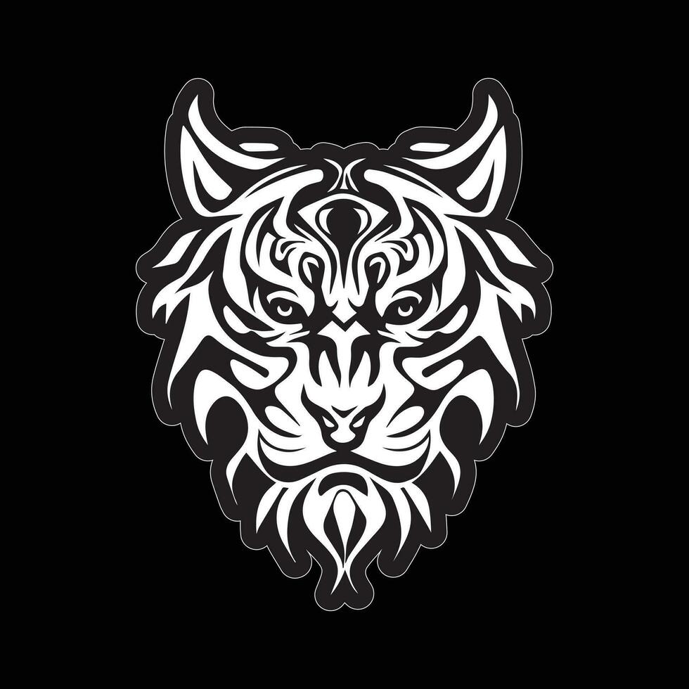 tigre visage autocollant noir et blanc pour impression vecteur