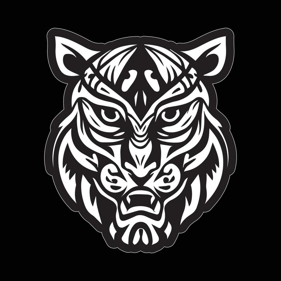 tigre visage autocollant noir et blanc pour impression vecteur