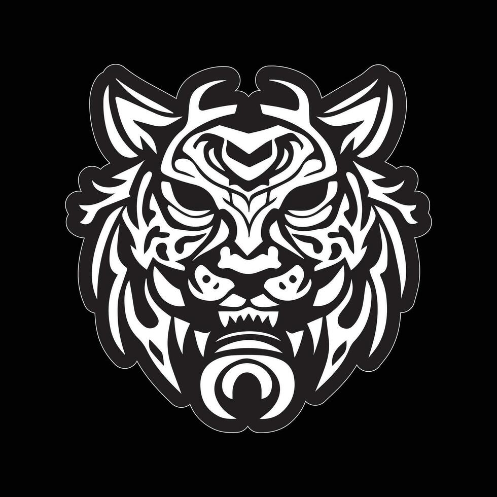 tigre visage autocollant noir et blanc pour impression vecteur