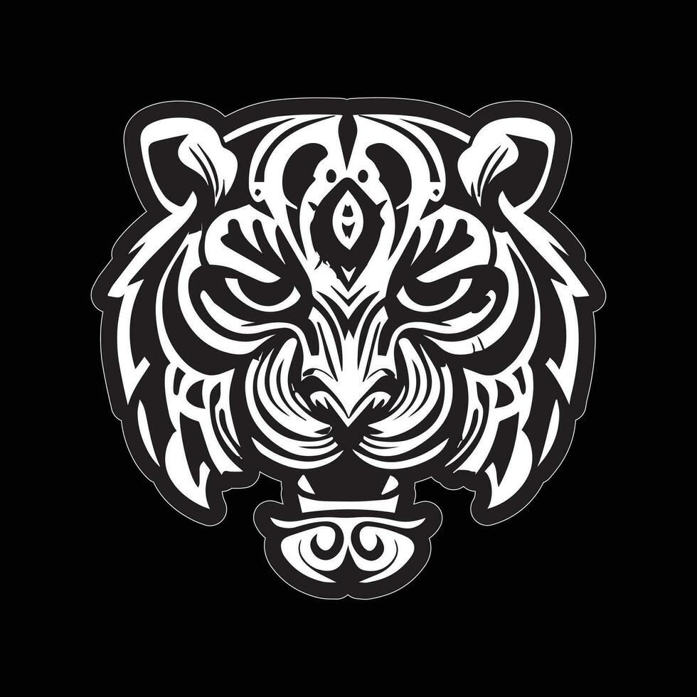 tigre visage autocollant noir et blanc pour impression vecteur