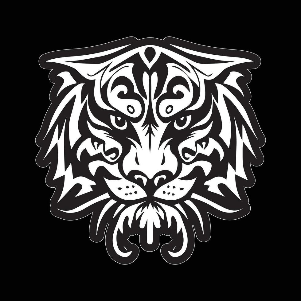 tigre visage autocollant noir et blanc pour impression vecteur