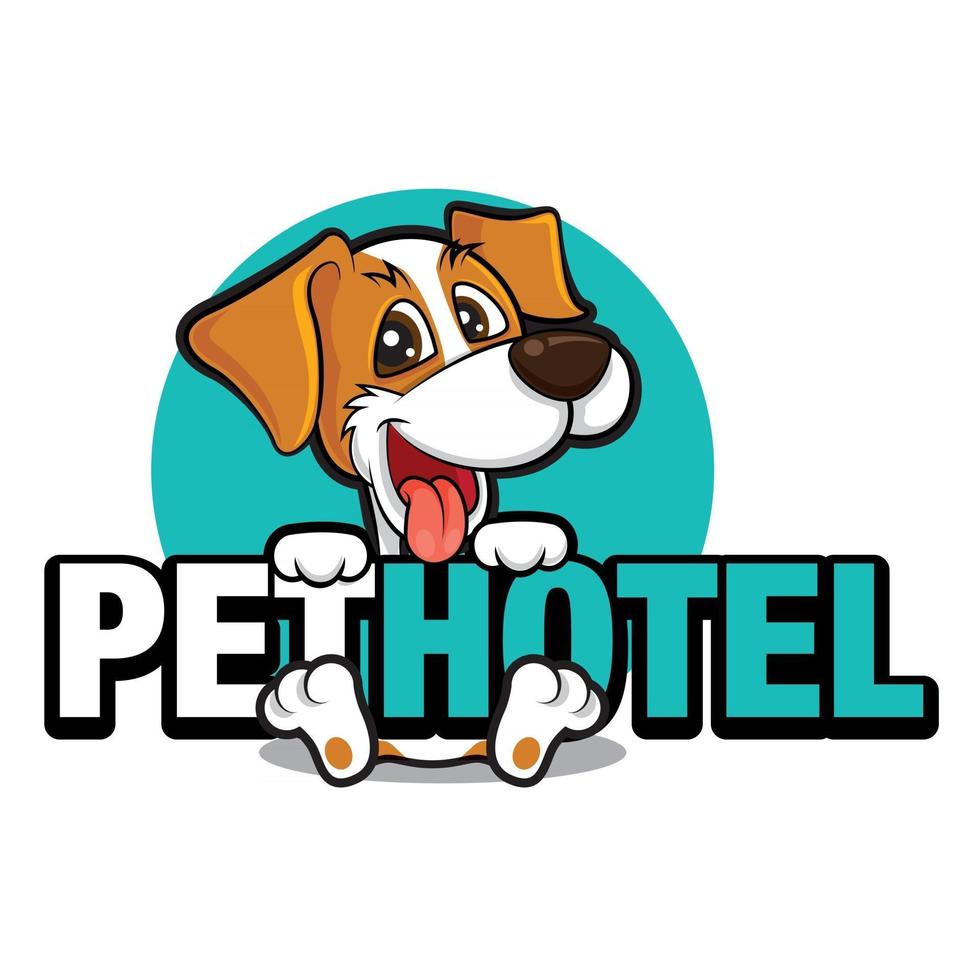 chien mignon tenant une grande enseigne pour hôtel pour animaux de compagnie vecteur