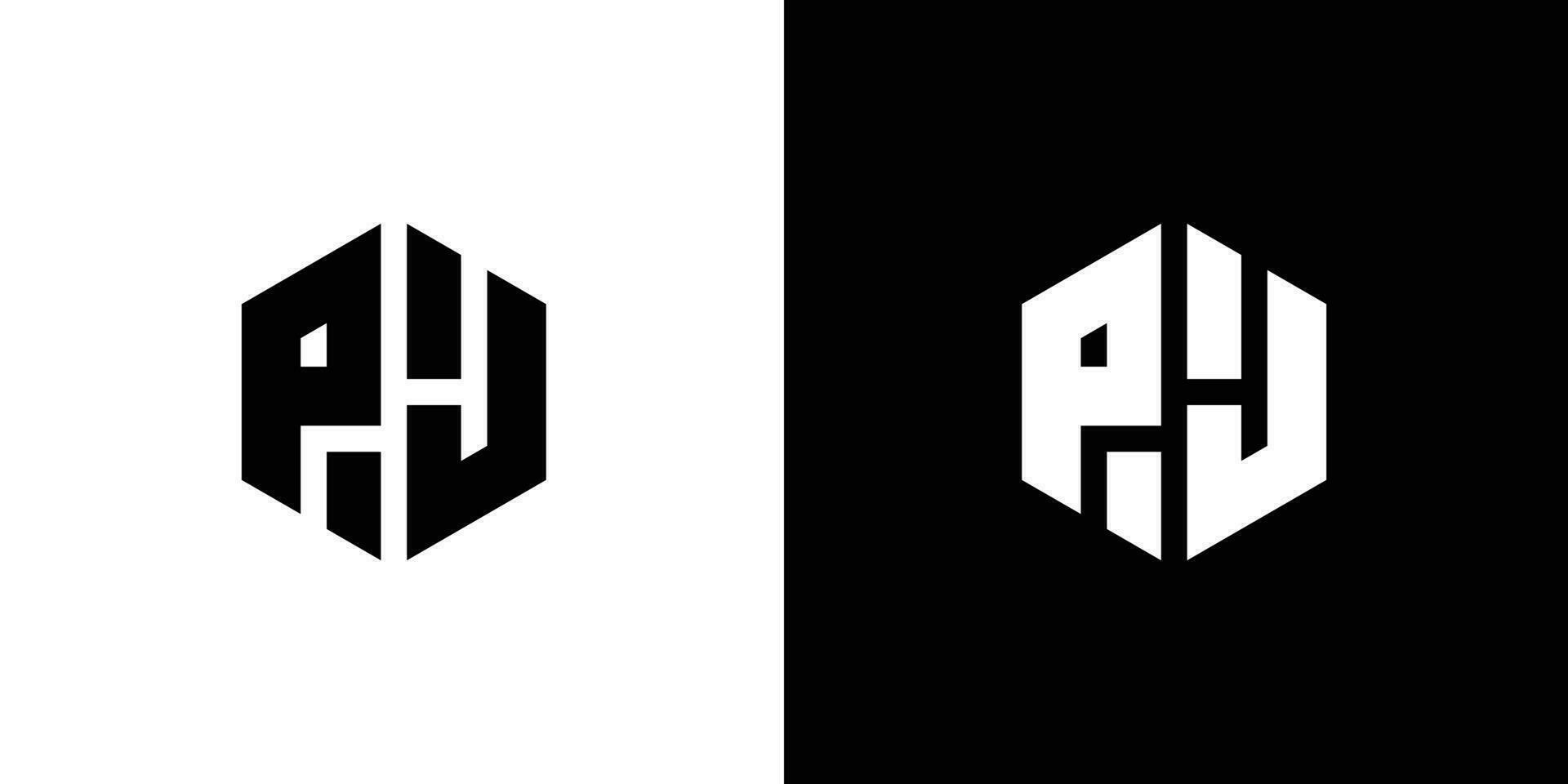 lettre p j polygone, hexagonal minimal et professionnel logo conception sur noir et blanc Contexte vecteur