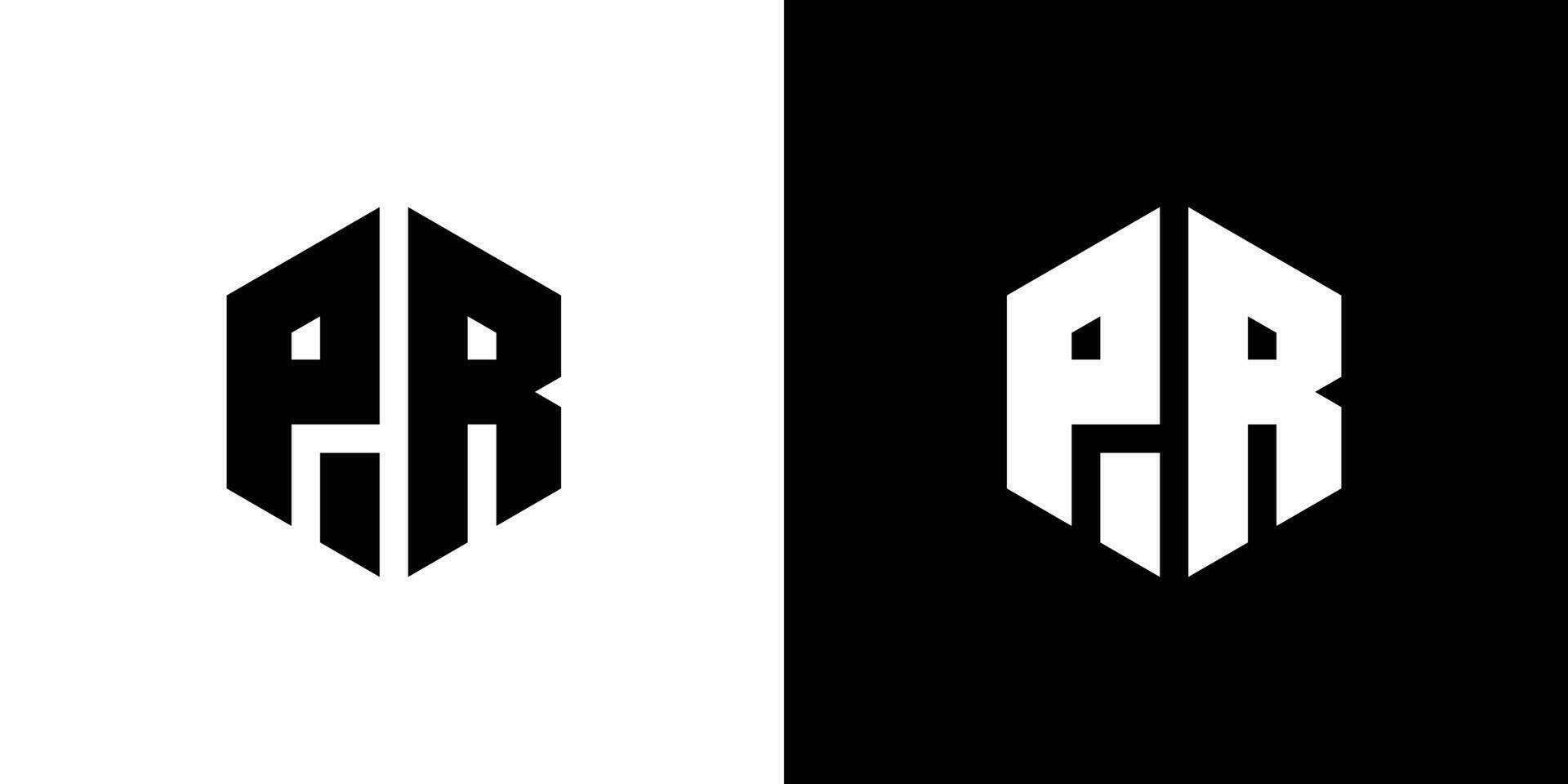 lettre p r polygone, hexagonal minimal et professionnel logo conception sur noir et blanc Contexte vecteur
