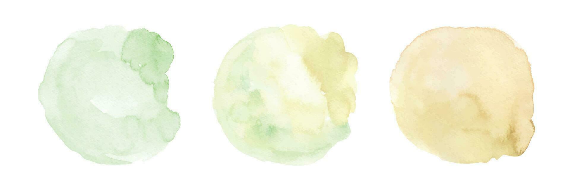 ensemble de Trois vert pente Jaune aquarelle cercle tache vecteur