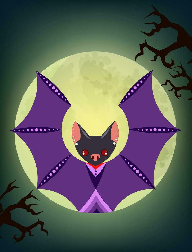 vecteur image de une chauve souris dans géométrique style sur le Contexte de le plein lune