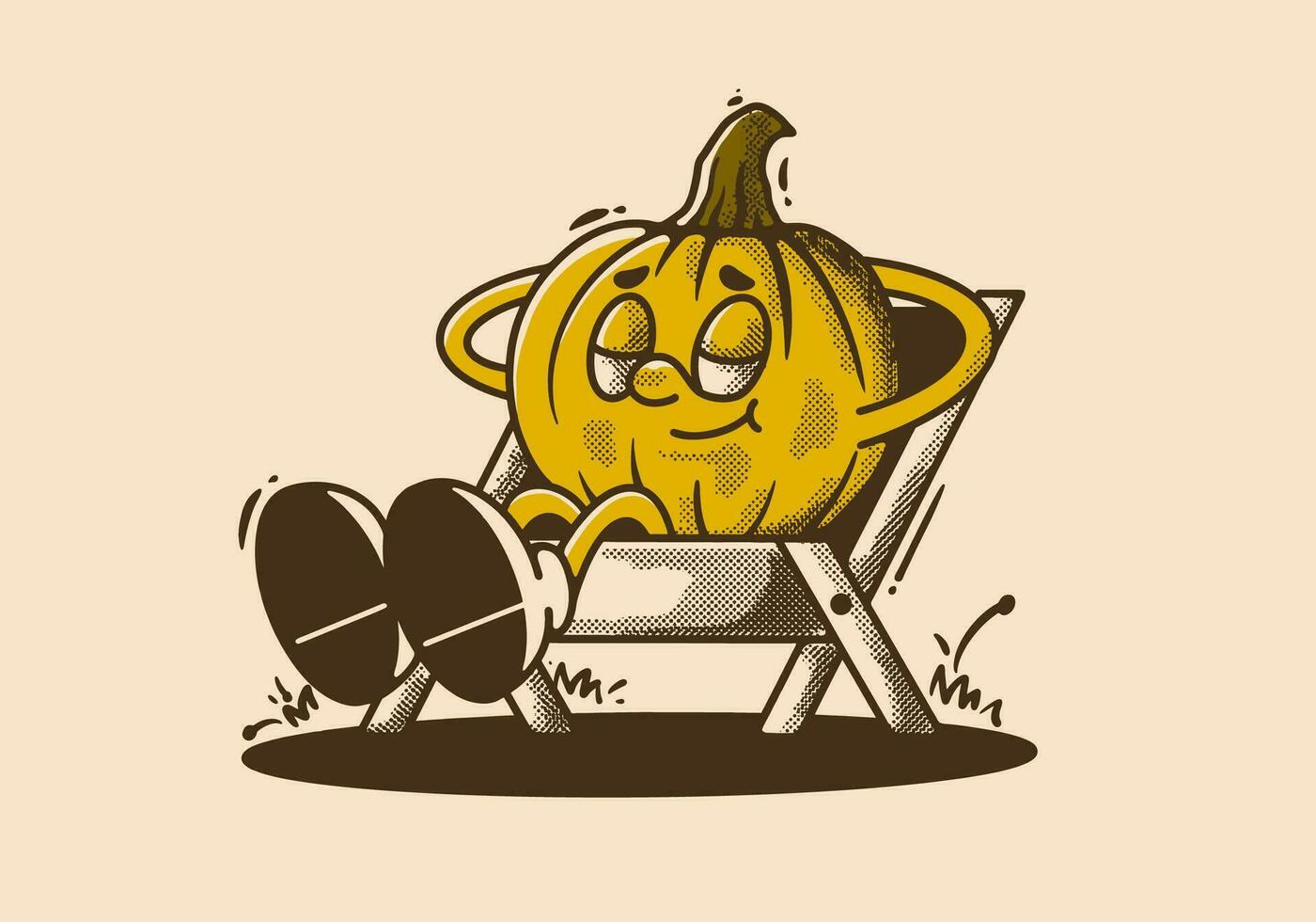 Halloween citrouille mascotte personnage sommeil sur le chaise vecteur