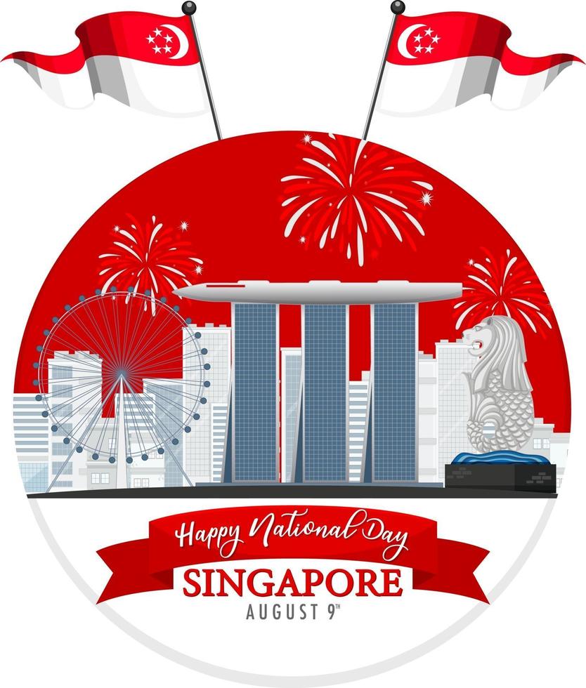 fête nationale de singapour avec marina bay sands singapour et feux d'artifice vecteur