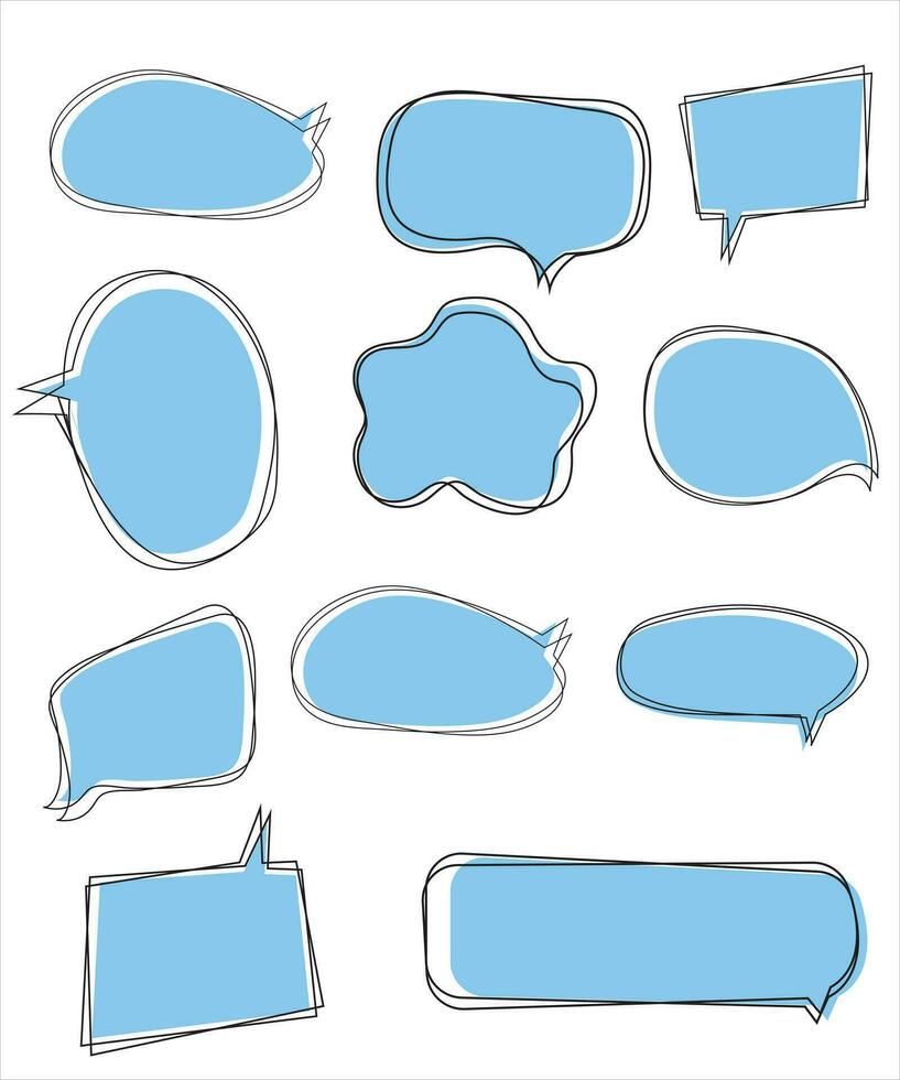 vecteur ensemble de discours bulles. dialogue boîte icône, message modèle. bleu des nuages pour texte, caractères. différent forme de vide des ballons pour parler sur isolé Contexte. plat vecteur illustration