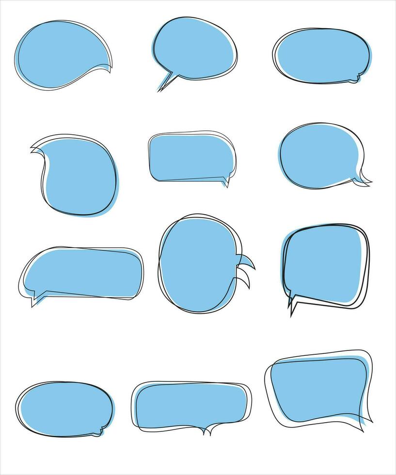 vecteur ensemble de discours bulles. dialogue boîte icône, message modèle. bleu des nuages pour texte, caractères. différent forme de vide des ballons pour parler sur isolé Contexte. plat vecteur illustration