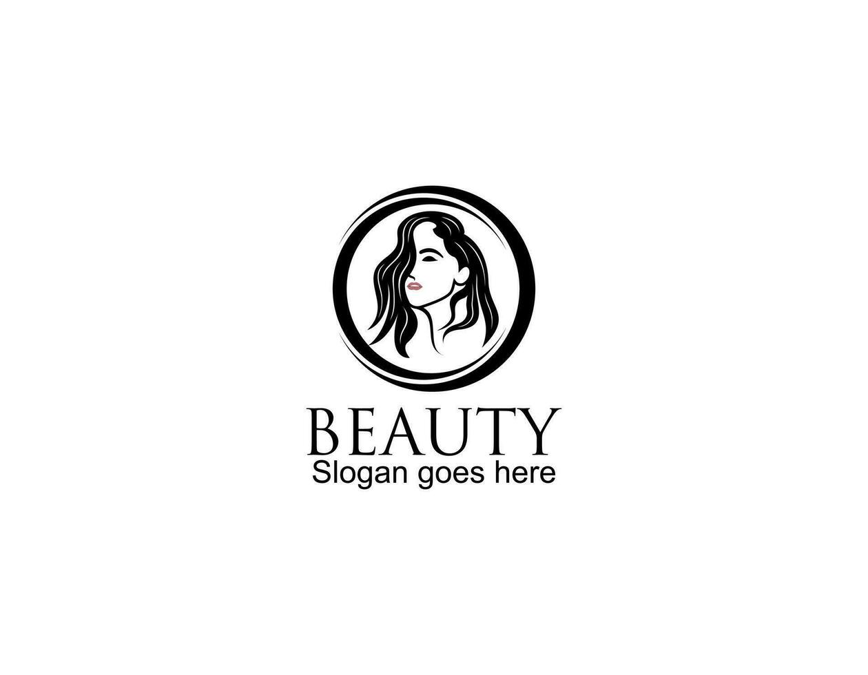 beauté salon logo.élégant maquillage femme visage et mot-symbole isolé sur lumière fonds.profil vue Dame portrait.rose rouge à lèvres et longue cils.cosmétiques et spa entreprise.calligraphie style caractères. vecteur