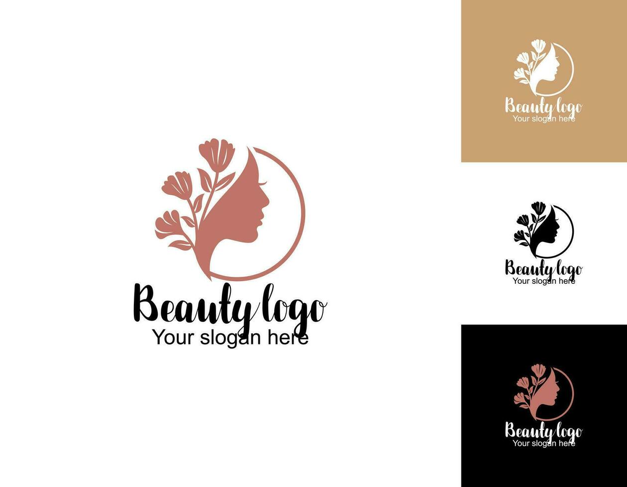 beauté femme visage fleur logo conception modèle avec or graident style prime vecto vecteur