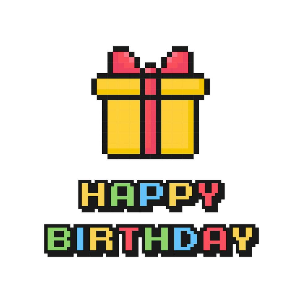 content anniversaire carte, pixel art carte postale, Années 80 Années 90 vieux arcade Jeu style, nostalgie, cadeau, vecteur illustration