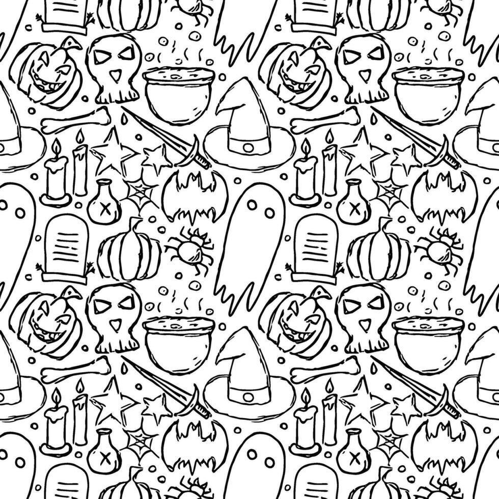 motif d'halloween sans couture. griffonnage halloween fond vecteur