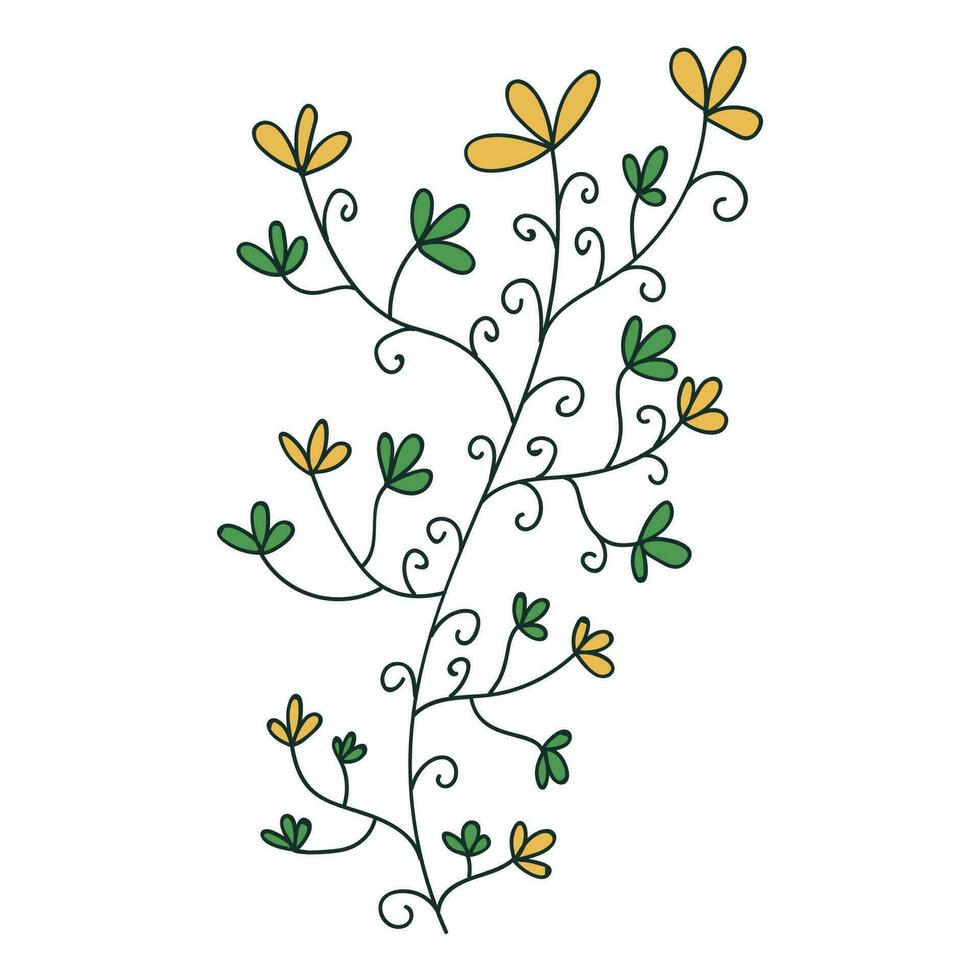 mince ligne griffonnage fleur ou branche avec boucles isolé sur blanc Contexte. floral élément. vecteur